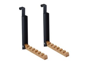 4052025877576 - Relaxdays Türgarderobe klappbar 2x zum Einhängen Türhaken 6 Kleiderbügel Metall & Holz für 2 cm Türfalz schwarz