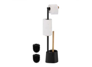 4052025877941 - Wc Garnitur Bambus Edelstahl freistehender Klopapierhalter Toilettenbürste mit Bürstenhalter schwarz - Relaxdays