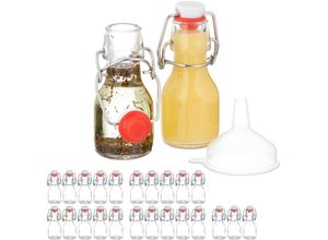 4052025878740 - Kleine Flaschen 25er Set 50 ml Glasflaschen zum Befüllen für Liköre & Öle Bügelverschluss transparent - Relaxdays