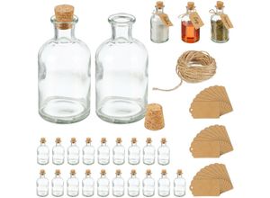 4052025878788 - Dekogläser 24er Set Glasflaschen mit Korken 125 ml Gewürzgläser zum Befüllen mit Deko transparent natur - Relaxdays