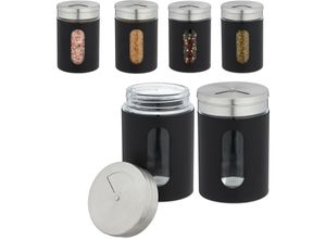 4052025879556 - Gewürzstreuer 6er Set 3 Streugrößen Gewürze & Kräuter xl Gewürzgläser 290 ml Glas & Edelstahl schwarz - Relaxdays