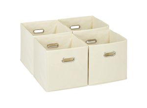 4052025879716 - Aufbewahrungsbox 4er Set faltbare Regalboxen HxBxT 30x30x30 cm mit Griffen Faltboxen für Regale beige - Relaxdays