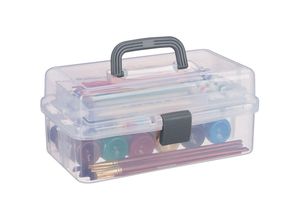 4052025879884 - Relaxdays Aufbewahrungsbox 9 Fächer Sortierbox Bastelmaterial Nähzeug HxBxT 145 x 33 x 19 cm transparent grau