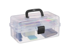 4052025879907 - Relaxdays Aufbewahrungsbox 9 Fächer Sortierbox Bastelmaterial Nähzeug HxBxT 145 x 33 x 19 cm transparent schwarz