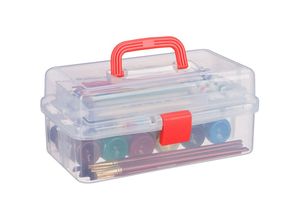 4052025879921 - Aufbewahrungsbox 9 Fächer Sortierbox Bastelmaterial Künstlerbedarf hbt 14 x 33 x 195 cm transparent-rot - Relaxdays