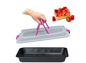 4052025880002 - Backblech mit Deckel 3 in 1 Kuchen Transportbox BxT 405 x 325 cm Backform Transporthaube schwarz  pink - Relaxdays