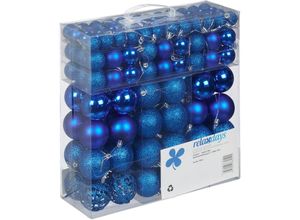 4052025880545 - Weihnachtskugeln im 150er Set glitzernde matte & glänzende Christbaumkugeln Kunststoff ∅ 3 4 & 6 cm blau - Relaxdays