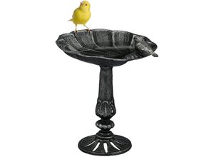 4052025881498 - Relaxdays - Vogeltränke stehend Vogelbad aus Gusseisen winterfest Garten Wasserschale mit Ständer schwarz-silber