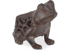 4052025881887 - Relaxdays - Frosch Deko Gusseisen wetterfeste Gartenfigur HxBxT 10 x 8 x 11 cm Dekofigur innen & außen braun schwarz