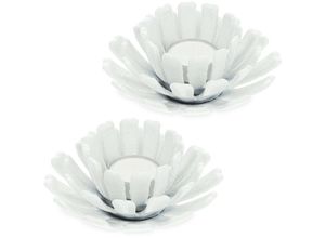 4052025882235 - Teelichthalter 2er Set Blumenform Teelichtständer Gusseisen drinnen & draußen HxD 6 x 135 cm weiß - Relaxdays