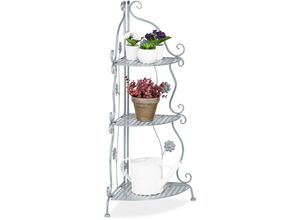 4052025885199 - Eckregal Metall Pflanzenregal 3 Ablagen Blumenranken Vintage Blumenregal HxBxT 825 x 31 x 31 cm silber - Relaxdays