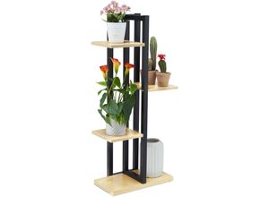 4052025885427 - Blumenregal Metall 4-stufige Indoor Blumentreppe Holzoptik HxBxT 93x425x225 cm Pflanzenregal hellbraun - Relaxdays