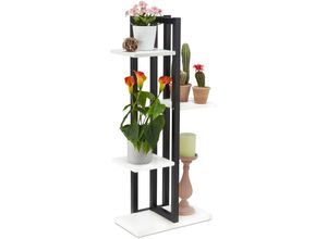 4052025885434 - Blumenregal Metall 4-stufige Indoor Blumentreppe Holzoptik HxBxT 93 x 425 x 225 cm Pflanzenregal weiß - Relaxdays