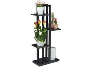 4052025885441 - Blumenregal Metall 4-stufige Indoor Blumentreppe Holzoptik hbt 93 x 425 x 225 cm Pflanzenregal schwarz - Relaxdays