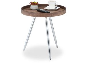 4052025886653 - Relaxdays Beistelltisch runder Sofatisch HxD 48x46 cm Vintage Holzoptik Wohnzimmertisch MDF & Stahl braun  silber