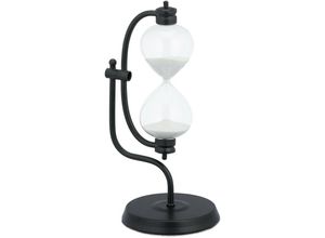 4052025886820 - Sanduhr 15 min dekorativ für Wohnzimmer Büro uvm drehbar Metallgestell hbt 35x18x14 cm schwarz weiß - Relaxdays