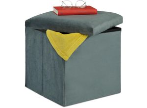 4052025887445 - Sitzhocker Sitzwürfel mit Stauraum HxBxT 38 x 38 x 38 cm faltbar Polsterhocker aus mdf & Samt dunkelgrau - Relaxdays