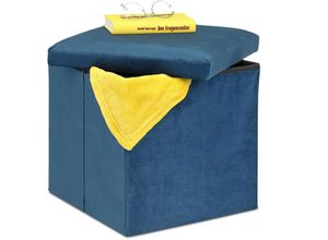 4052025887513 - Sitzhocker Sitzwürfel mit Stauraum hbt 38 x 38 x 38 cm faltbar Aufbewahrungshocker aus mdf & Samt blau - Relaxdays