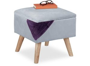 4052025887537 - Samthocker mit Stauraum gepolstert eckig mit Holzbeinen Wohnzimmer Sitzhocker hbt 40x40x40 cm hellgrau - Relaxdays