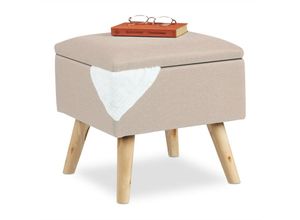 4052025888770 - Hocker mit Stauraum Kunstleinen-Bezug gepolstert Holzbeine Fußhocker mit Deckel hbt 40x40x40 cm beige - Relaxdays