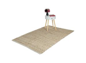 4052025889678 - Läufer Jute & Baumwolle 120x180 cm Teppich für Flur Küche Schlafzimmer rutschfest Karomuster hellbraun - Relaxdays