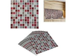 4052025889807 - Mosaik Fliesenaufkleber 10er Set selbstklebend Küche & Badezimmer 235x235 cm 3D Klebefliesen rot braun - Relaxdays