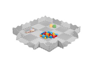 4052025889951 - Puzzlematte 36-teilig eva Schaumstoff schadstofffrei 14 m² Spielmatte mit Rand Kinder Matte grau weiß - Relaxdays