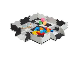 4052025889982 - Puzzlematte 34-teilig eva Schaumstoff schadstofffrei 077 m² Spielmatte Rand versch Motive grau weiß - Relaxdays