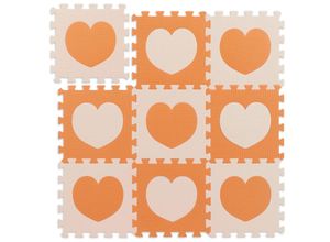 4052025890001 - Puzzlematte Herz-Muster 18 Puzzleteile aus schadstofffreiem EVA-Schaumstoff BxT 1x915x915cm orange beige - Relaxdays