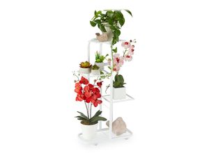 4052025890599 - Blumentreppe Metall 4-stufige Blumenetagere draußen & drinnen hbt 81 x 44 x 245 cm Pflanzenregal weiß - Relaxdays