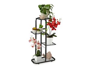 4052025890605 - Relaxdays Blumentreppe Metall 4-stufige Blumenetagere draußen & drinnen HBT 81 x 44 x 245 cm Pflanzenregal schwarz