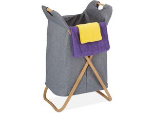 4052025890681 - Wäschekorb mit Bambusrahmen Stoff Wäschesack 55 Liter hbt 695 x 40 x 40 cm eckiger Wäschesortierer grau - Relaxdays