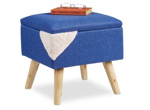 4052025890827 - Hocker mit Stauraum Kunstleinen-Bezug gepolstert Holzbeine Fußhocker mit Deckel hbt 40x40x40 cm blau - Relaxdays