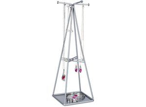 4052025895389 - Schmuckständer 4 Stangen Ketten & Ohrringe Metall Pyramide Kettenständer hbt 31 x 105 x 105 cm silber - Relaxdays