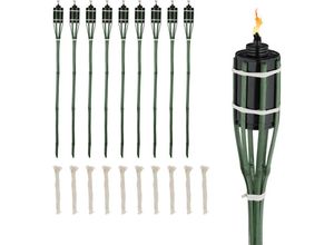 4052025896362 - Gartenfackeln 10er Set Bambus Ölfackeln für draußen Outdoor Fackeln mit Ersatzdocht Höhe 90 cm grün - Relaxdays