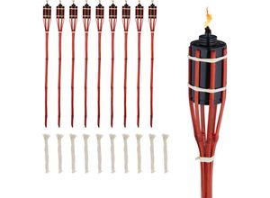 4052025896379 - Gartenfackeln 10er Set Bambus Ölfackeln für draußen Outdoor Fackeln mit Ersatzdocht Höhe 90 cm rot - Relaxdays