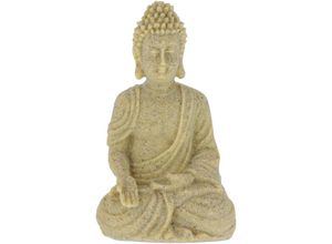 4052025896768 - Relaxdays - Buddha Figur sitzend 18cm Dekofigur für Wohnzimmer und Bad feuchtigkeitsresistent Kunststein sand