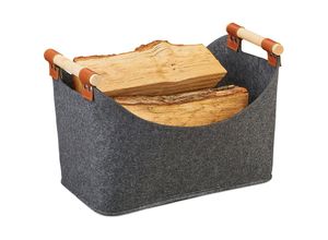 4052025898281 - Filztasche Aufbewahrungskorb Filz faltbare Aufbewahrungsbox Filzkorb Henkel hbt 27x40x22 cm dunkelgrau - Relaxdays