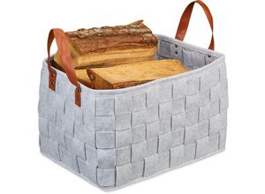 4052025898298 - Aufbewahrungskorb Filz faltbare Aufbewahrungsbox Filzkorb mit Henkeln HxBxT 26 x 40 x 30 cm hellgrau - Relaxdays