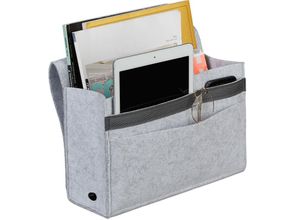 4052025898328 - Relaxdays Betttasche zum Einhängen 6 Fächer 4 Klettverschlüsse Filz Bett Organizer HBT 27x315x115 cm hellgrau