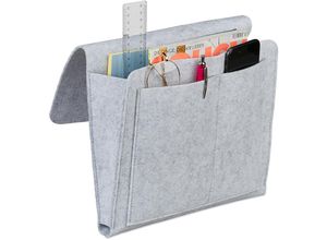 4052025898335 - Betttasche zum Einhängen 5 Fächer Aufbewahrung Bett & Sofa Filz Bettorganizer hbt 26 x 28 x 5 cm hellgrau - Relaxdays