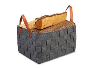 4052025898342 - Aufbewahrungskorb Filz faltbare Aufbewahrungsbox Filzkorb mit Henkeln HxBxT 26 x 40 x 30 cm dunkelgrau - Relaxdays