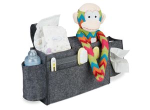 4052025898366 - Relaxdays Betttasche Hochbett 8 Fächer Baby- & Pflegebett Filz Bett Organizer zum Anhängen HBT 23x43x11cm dunkelgrau