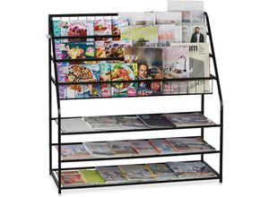 4052025899080 - Xl Zeitschriftenregal hbt 96 x 97 x 37 cm Metall freistehend Zeitschriftenständer für Wohnzimmer schwarz - Relaxdays