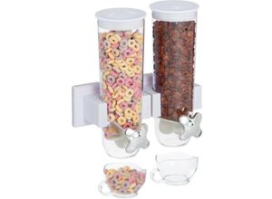 4052025900441 - Müslispender doppelt Wandmontage für Müsli Cornflakes Süßigkeiten Cerealienspender Kunststoff weiß - Relaxdays