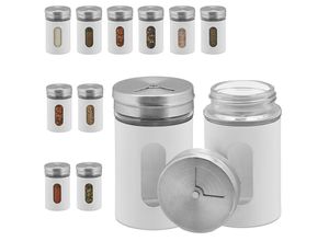 4052025900502 - Gewürzstreuer 12er Set 3 Streugrade Gewürze & Kräuter Gewürzgläser 90 ml Glas & Edelstahl weiß silber - Relaxdays