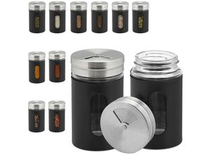 4052025900519 - Gewürzstreuer 12er Set 3 Streugrade Gewürze & Kräuter Gewürzgläser 90 ml Glas Edelstahl schwarz silber - Relaxdays