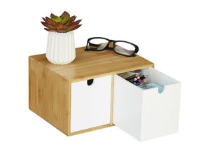 4052025902063 - Schreibtisch Organizer 2 Schubfächer Bambus & mdf Aufbewahrungsbox Büro HxBxT 145 x 245 x 20 cm weiß - Relaxdays
