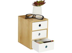 4052025902070 - Relaxdays Schreibtisch Organizer 3 Schubfächer Bambus & MDF Aufbewahrungsbox Büro HxBxT 21 x 145 x 20 cm weiß