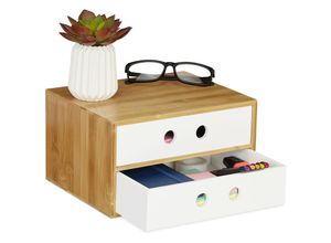 4052025902100 - Relaxdays - Schreibtisch Organizer 2 Schubfächer Bambus & mdf Aufbewahrungsbox Büro HxBxT 14 x 25 x 20 cm weiß